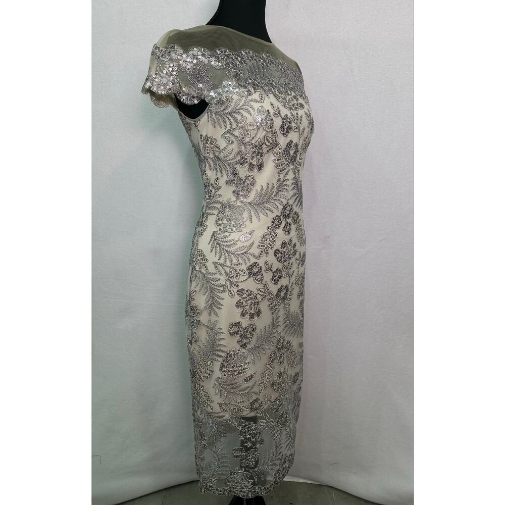 Tadashi Shoji Silver Sequin Embroidered Sheath Midi Dress Women’s Size 2 - Picture 5 of 11